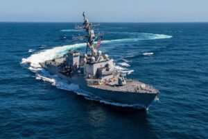 The first Arleigh Burke-class Flight III guided-missile destroyer, the future USS Jack H. Lucas (DDG-125) undergoing sea trials. (Photo: HII)