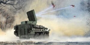 Graphic rendering of Epirus’ Leonidas high-powered microwave mounted on a General Dynamics Land System Stryker. (Illustration: Leonidas)