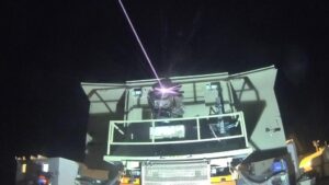 The Iron Beam 100kW-class High Energy Laser Weapon System (HELWS), developed by Rafael and Elbit Systems for the Israeli Ministry of Defense. The laser system is meant to complement the current Iron Dome defense system. (Photo: Rafael Advanced Defense Systems)